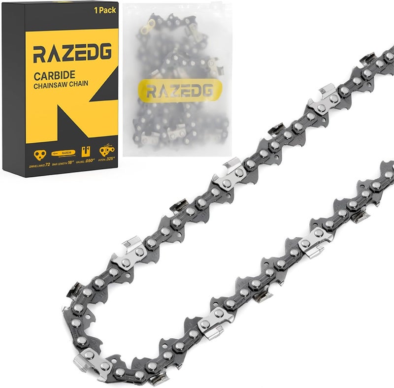 RazEdg Carbide Chainsaw Chain 18 Inch, .325" Pitch, .050" Gauge, 72 Drive Links, Fits Husqvarna 440, 450, 455, Craftsman and More (1 Chain) - Image 1